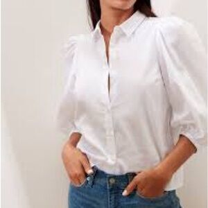 Banana Republic White Button Down Puff Sleeve Shirt
